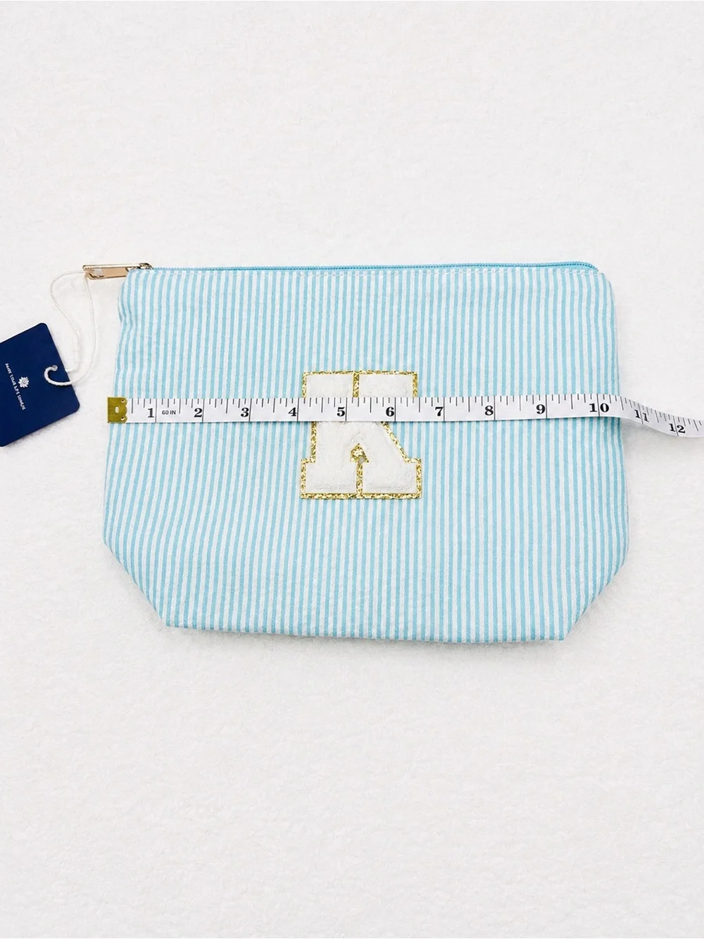 YOOLIFE Seersucker Initial “K” Cosmetic / Makeup Bag – Aqua Stripe NWT